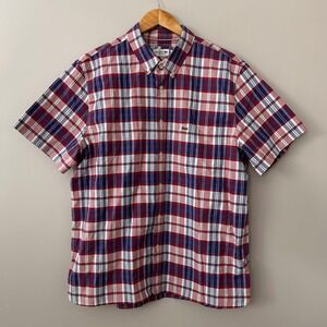Lacoste Mens XL/XXLPlaid Short Sleeve Button Down Shirt Red Blue Regular Fit